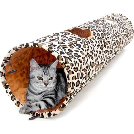 Tunnel pour Chat - Leopard - 125cm - Grand - 2 Trous - Intérieur-Ywey (1/4)