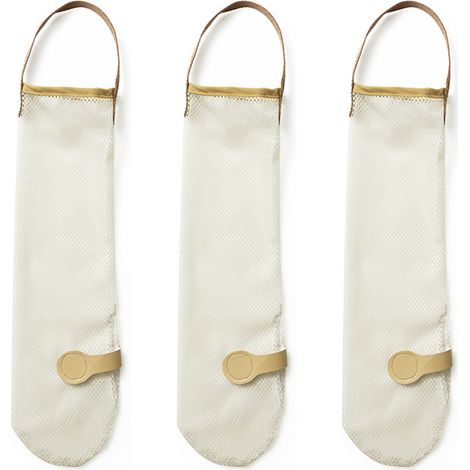 Wiederverwendbarer, waschbarer und faltbarer Hängebeutel aus Netzgewebe (12 x 38 cm) für Zwiebeln, Obst und Gemüse (beige)