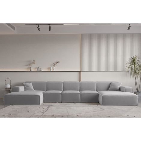 Wohnlandschaft U-Form CELES PREMIUM XL in Stoff Opera Velvet Hellgrau (1/2)