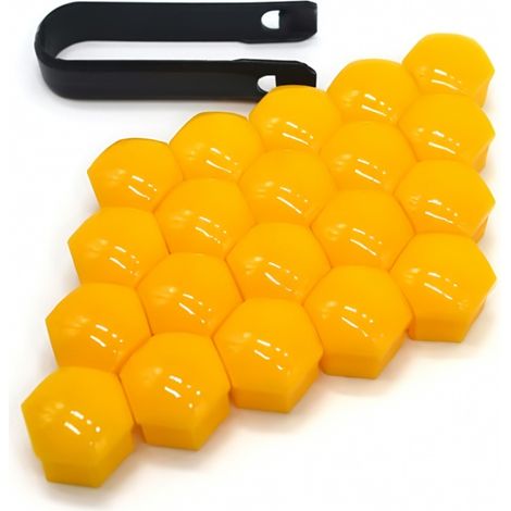 Tapones de tuercas de rueda amarillos 17 mm, 20 piezas + clip (1/5)