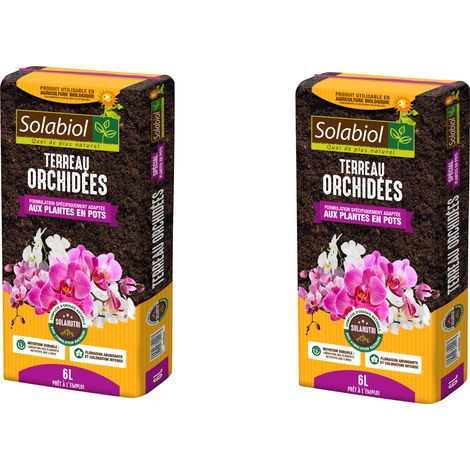 Terreau orchidées 2x6L – TERORC6X2 – Tourbe et écorces de pin – Support aéré et humide – Utilisable en agriculture biologique – Solabiol