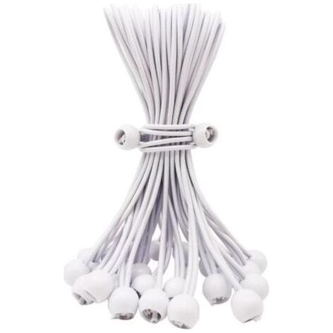 (blanc)Lot de 25 tendeurs élastiques avec boule, 25,4 cm, accessoires de tente d'extérieur robustes pour bâche de camping, auvent et fixations (1/5)
