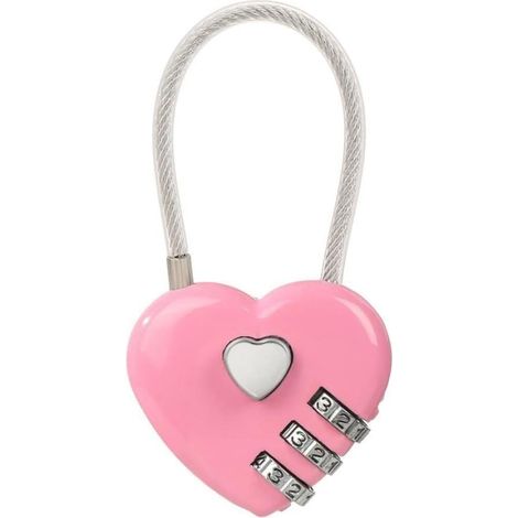 Cadenas en forme de cœur, cadenas à combinaison à trois chiffres, cadenas pour bagages, pour tiroirs de salle de sport (rose) (1/5)