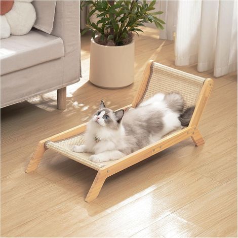 Fauteuil Griffoir pour Chat en Sisal Naturel, Grattoir pour Jouer et S’étirer, Grand Transat pour Chat en Bois Massif, Chaise Longue, Résistant à l’Usure, Lit Griffoir 70×31×33 cm -Style C (1/5)