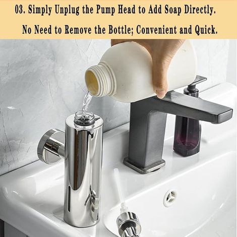 Dispenser di sapone da 280 ml, montaggio a parete in acciaio inox/cromo, per bagno/cucina, con pompa. (1/5)