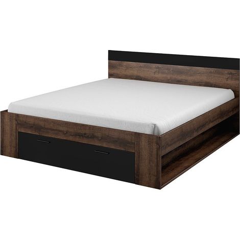 Letto matrimoniale 180x200 con cassetti integrati - Collezione EOS. Colore quercia scura e nero