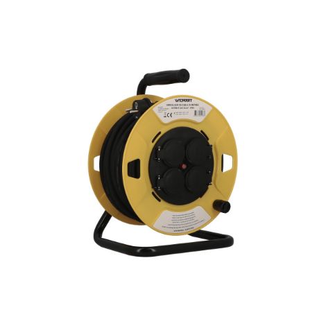 Enrouleur de Câble H07RN-F 25 m – 3G1,5 mm² – IP44 – 4 Prises à Clapet – Disjoncteur Thermique  Réf. 005803 - WILMART