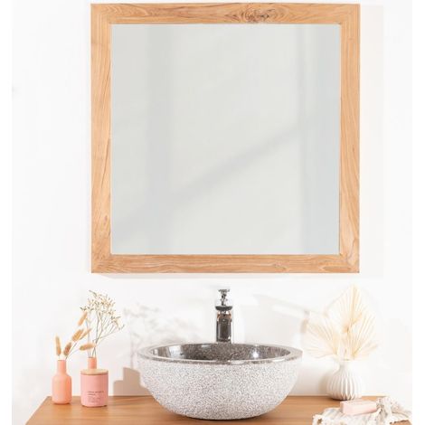 Miroir carré en teck massif 70 cm