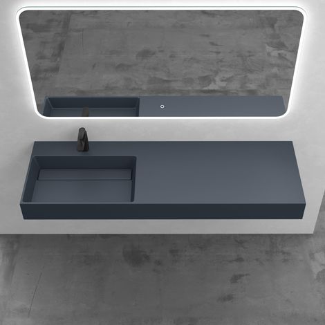 Mai & Mai Lavabo da Appoggio, Lavabo Bagno Sospeso 150x48x13cm, Lavandino Bagno Rettangolare da Marmo Fuso Colossum12-1500L, Antracite