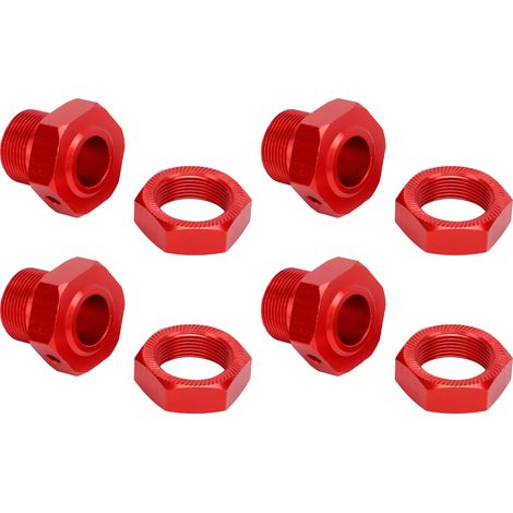 4 Adaptateurs Hexagonaux en Alliage d'Aluminium pour Roues RC 24mm, avec Capuchons et Goupilles, Compatibles ARRMA 1/5, Rouge (1/5)