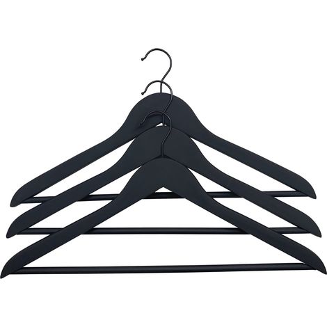 TrendLine Kleiderbügel mit Steg 3er Pack Holz schwarz