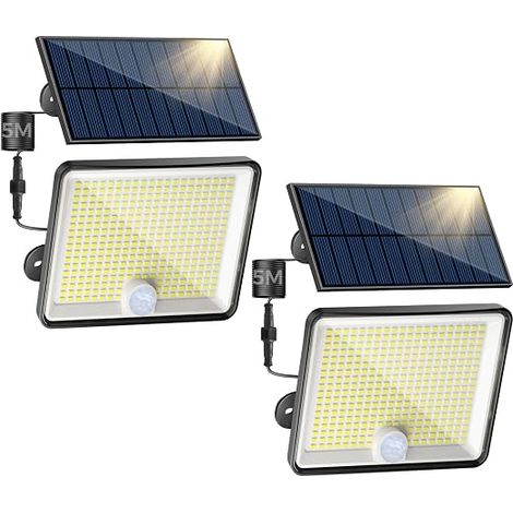 Set of 2 Outdoor Solar Motion Sensor Light, 348LED/3 Modes/Solar Garden Light, Waterproof IP65 Solar Lighting with 5 m Cable for Garage Yard Driveway (1/5)