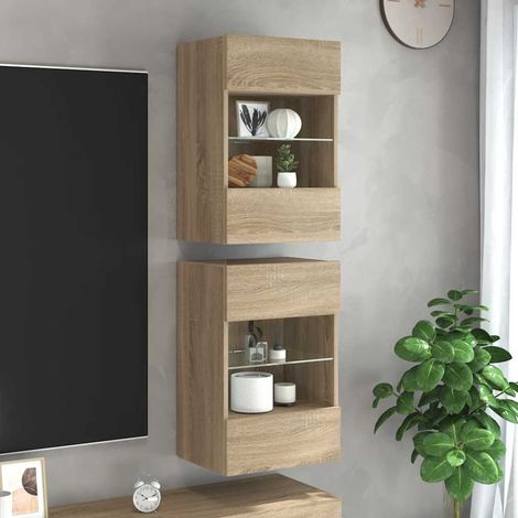 Meubles TV muraux LED RVB, 2 pièces, chêne sonoma, 40 x 30 x 60,5 cm - PANGIVO (1/5)
