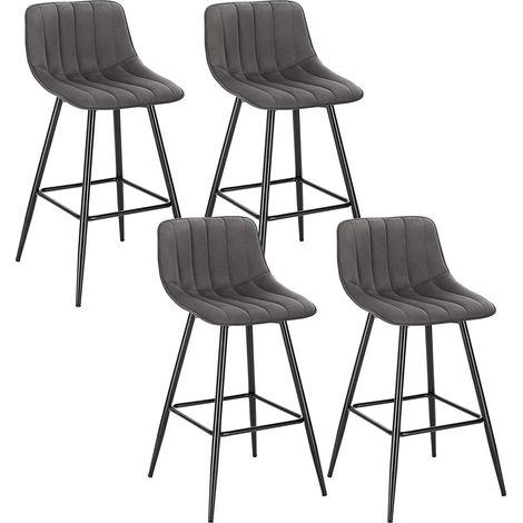 Woltu – Lot de 4 tabourets de bar en velours gris foncé – Hauteur d'assise 64 cm – Pieds en métal – Repose-pieds ergonomique (1/4)