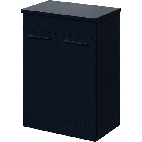Napoli 390 Deep Blue 600mm 2 Door Vanity Unit for Countertop Basins - 600mm - Matt Black 160mm Handle