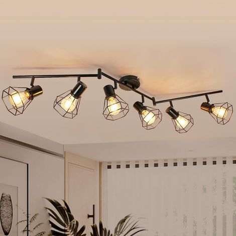 Plafonnier LED 6 Spots E27 Lampe de Plafond Vintage Pivotante à 350° pour Salon, Luminaire de Plafond pour Chambre à Coucher, Couloir, Max. 60W (Sans Ampoule) (1/5)
