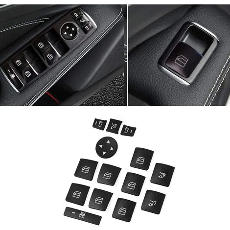 (Noir) Autocollant de protection pour bouton de lève-vitre de voiture, compatible avec Mercedes-Benz Classe A, B, C, E, GLE, GLA, CLA, GLK, A180, A250, B180, B250, E200, E350 et GLE350 (1/4)