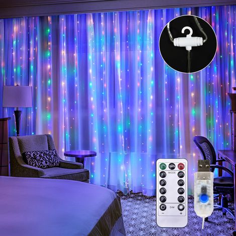 Guirlande rideau 100 LED – 3x0,9m – 8 modes – Fil cuivre – Mariage/Fêtes/Noël – Effet cascade (1/5)