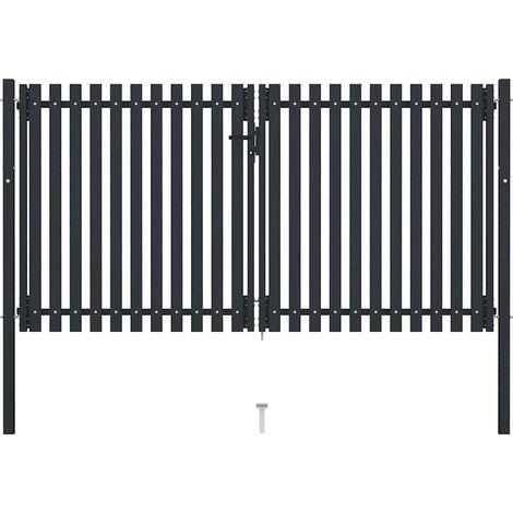 Portail de clôture à double vantail en acier, 300 x 150 cm, anthracite