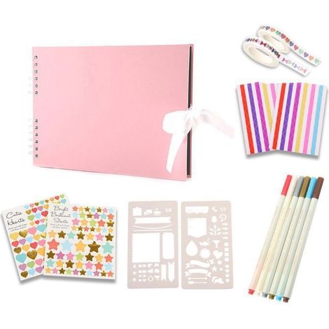 Album photo blanc de 80 pages, album de scrapbooking, 29,5 x 21 cm, avec 6 stylos métalliques, peut contenir 240 photos, rose (1/5)