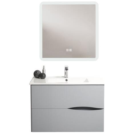 ONDEE ZEN - Meuble salle de bain à suspendre 2DOO - 90cm - Gris - Miroir ATHENA (1/3)