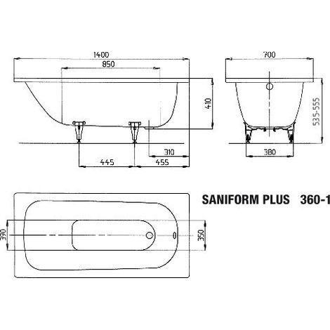 KALDEWEI 111500011001 BW SANIFORM PLUS Mod.360-1, 1400 x