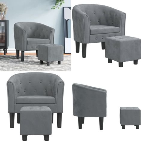 Fauteuil avec repose-pied gris foncé velours - Fauteuil Convertible - Fauteuil Relax - Fauteuil Velours - Fauteuils Modernes - Mobilier Salon - Home & Living