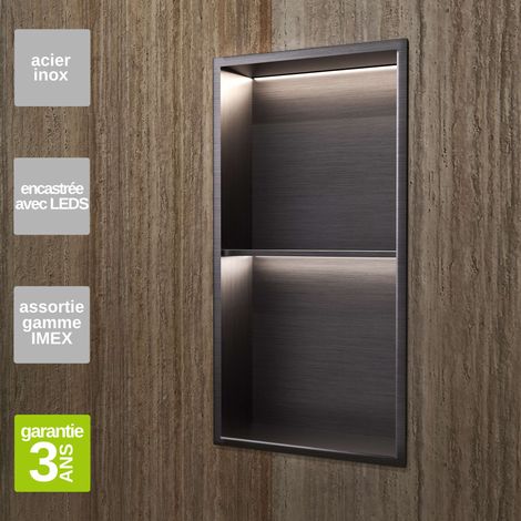 Niche de Douche Mural Éclairage Led 33 x 63 cm - Rangement Salle de Bain en finition Noir Métal - MARSHALL (1/5)