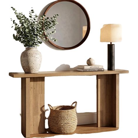 Mesa consola, diseño minimalista, estilo antiguo, color caqui oscuro. (1/2)