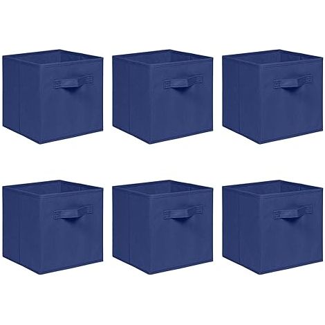 Foldable Storage Boxes,Non-Woven Fabric Storage Box Set,Storage Drawers for Cube Storage Unit,26.5x26.5x28 cm (Navy, Set of 6)