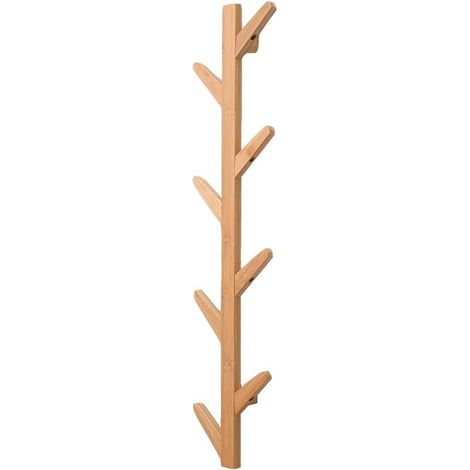 Wandgarderobe aus Naturholz, Wandgarderobe aus Bambus, Vertikale Garderobe mit Haken – Baumform – 8 Haken (1/5)