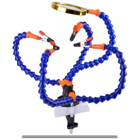Support multifonction troisième main secourable, travaux d'électronique et de soudure (Pince à pincer de 5 cm, mains souples flexibles avec une loupe 3X) (1/5)