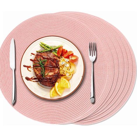 Platzsets, 6er-Set – Elegante Tischdekoration – Untersetzer – Durchmesser 38 cm – Rund – Hitzebeständig – Edle Optik – Rutschfest – Gewebt – Rosa (1/5)