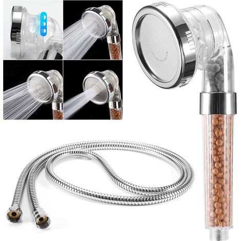 2 m flexibler Duschschlauch, Anti-Kalk, 3 Wassersparmodi mit Mineralfilterung