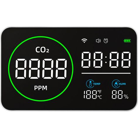 PV1000-DW 4-in-1 WiFi Smart Detector, Portable Carbon Dioxide Monitor, Indoor Air Quality, Temperature and Humidity, CO2 Alarm, for Home, Car, Greenhouse, Travel, etc.