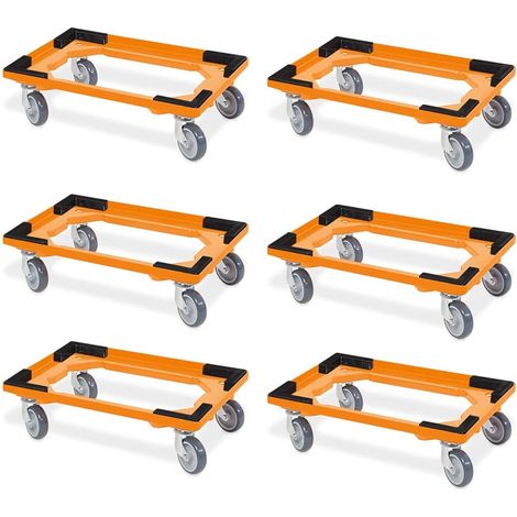 BRB 6 Transportroller für 600x400 mm Drehstapelbehälter, offen, gr. Gummiräder, orange