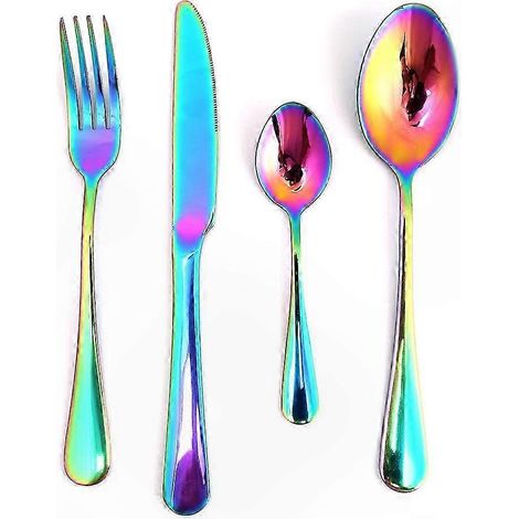 Couteaux Fourchettes Cuillères Ensemble Acier Inoxydable Arc-en-Ciel Couverts Colorés Ménage 18 Pièces (1/5)