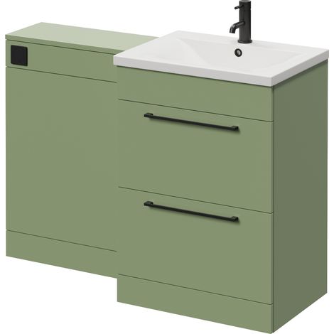 Napoli 460 Cento Olive Green 1200mm 2 Drawer Vanity Unit Toilet Suite with Glide Basin - 1200mm - Matt Black 320mm HandleWithout Kingston Toilet Pan