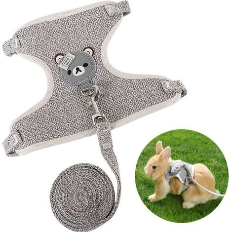 Harnais avec laisse pour lapin et petits animaux - Accessoire réglable et respirant (gris) (1/5)
