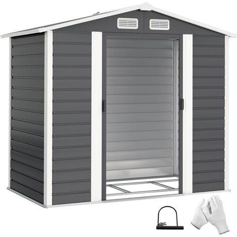 Casetta da Giardino in Metallo con Porte Scorrevoli e Lucchetto con Chiavi, 2.1x1.2x1.9m, Grigio Scuro