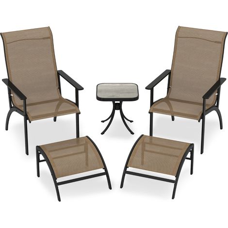 Set da 5 pezzi di sedie adirondack con poggiapiedi e tavolino laterale per esterno, Set di mobili da conversazione per patio Caffè (1/4)
