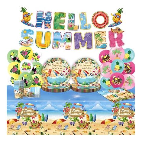 Ensemble de vaisselle de fête de piscine, ensemble d'accessoires d'anniversaire pour enfants, assiettes en carton, gobelets, serviettes pour d'enfant, décoration (1/5)