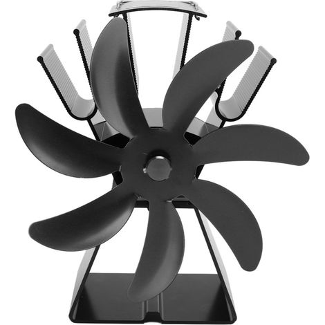Ventilateur de poêle 7 pales Irovami - Alimenté par la chaleur, silencieux, alliage aluminium, base trapézoïdale, noir (1/5)