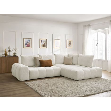 BOBOCHIC - Canapé d'angle L convertible coffre EVEREST tissu chiné Angle droit Blanc (1/5)