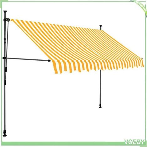 Auvent rétractable manuel - FAFEICY - 145859 - 300 cm - Blanc et orange - LED solaire (1/5)