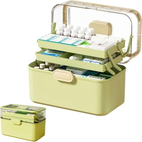 Boite a pharmacie, Rangement pour médicaments, Boite rangement medicament maison 3 niveaux, portable et pliable, pour médicaments pour la maison (1/5)