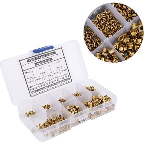 Kit de 650 œillets en laiton, rivets creux pour boutonnières, accessoires de quincaillerie et rangement (1/5)