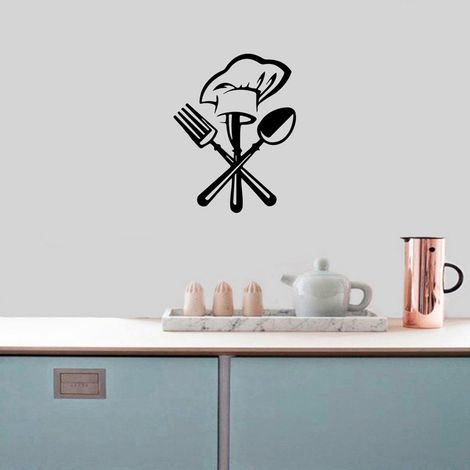 Besteck-Wandtattoo mit Messer, Gabel und Kochmütze für Küche und Restaurant (1/5)