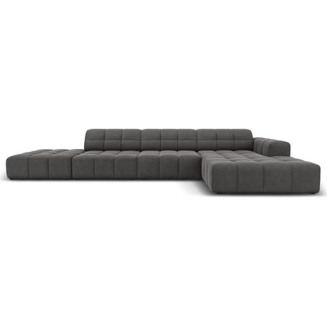 Canapé d'angle droit 5 places en velours gris (1/5)