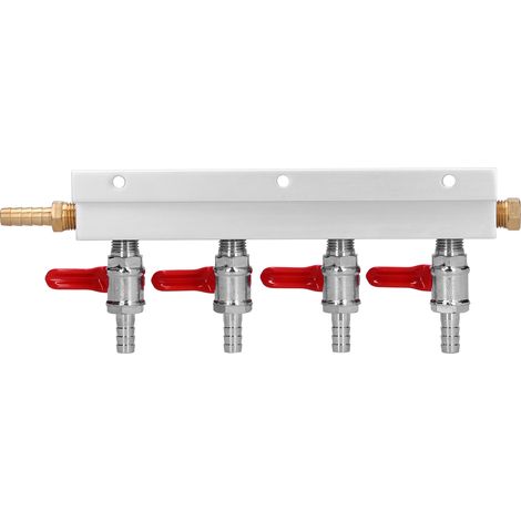 Ortviai Distributeur de gaz CO₂ 4 voies en aluminium et acier inoxydable avec clapets anti-retour intégrés 5/16 pouce (1/4)